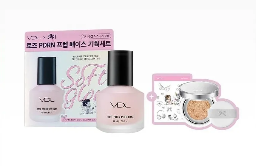 VDLのローズPDRNプレップベースの企画セットの画像です。ベース、クッション、ステッカーが含まれています。