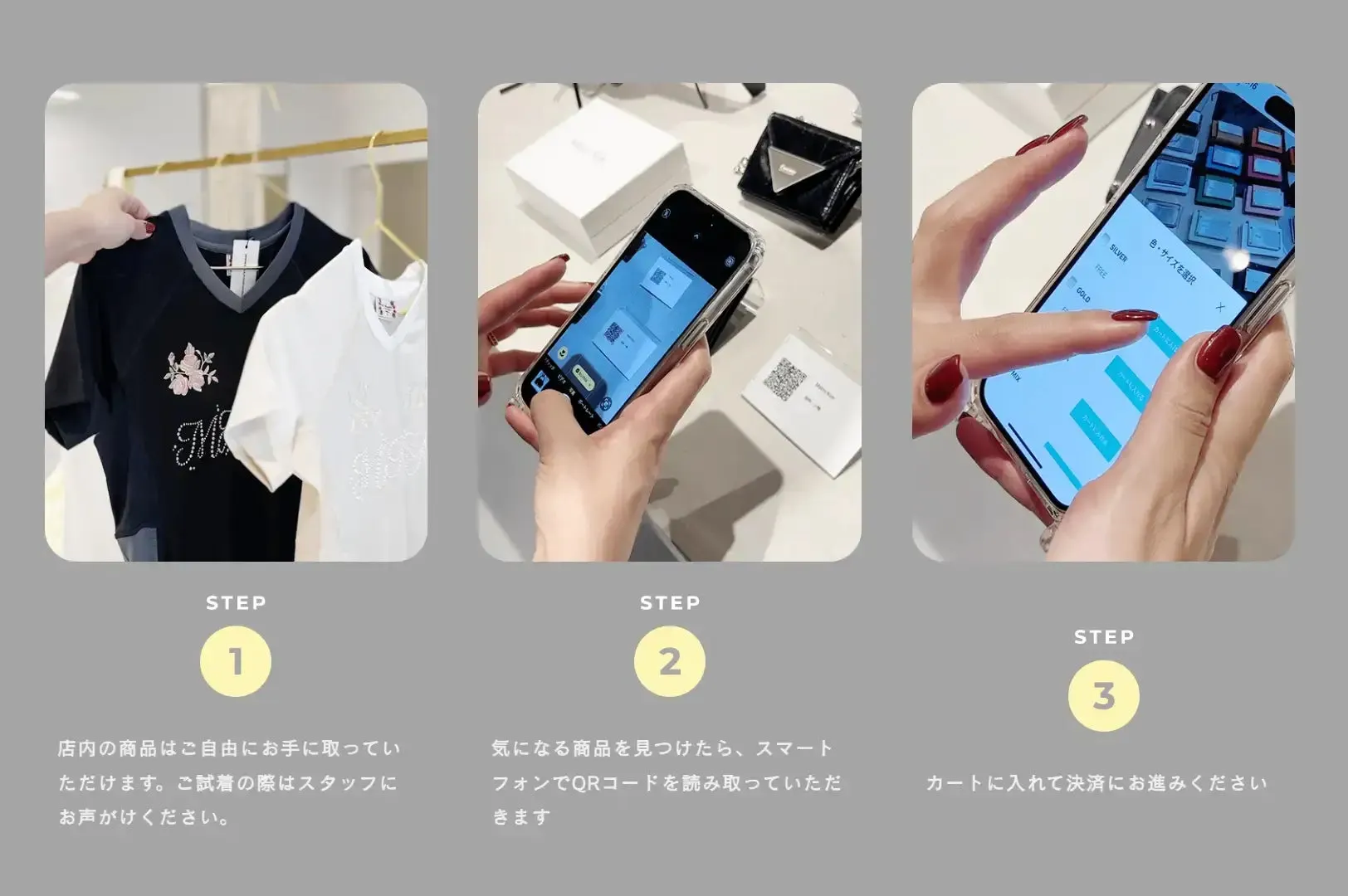 お店での購入手順を示す画像