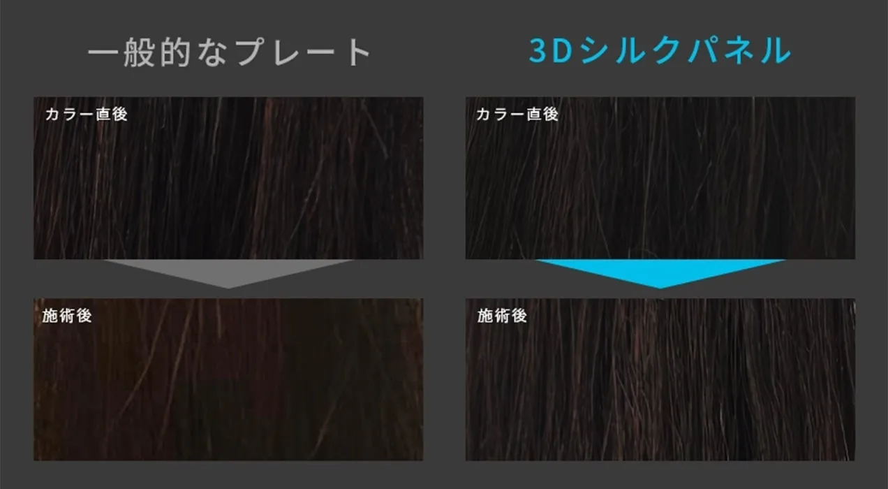 一般的なプレートと3Dシルクパネルでのカラー施術後の比較