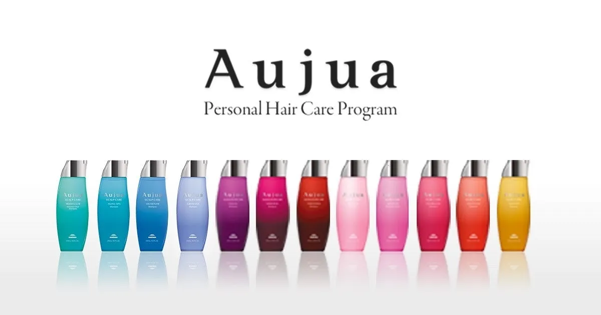 Aujuaのヘアケア製品のボトルが並んだ画像