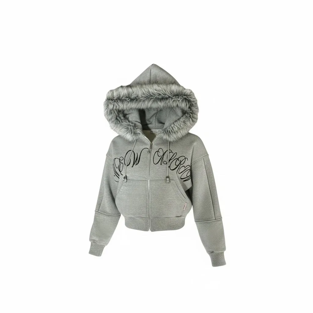 グレーのファージャケット